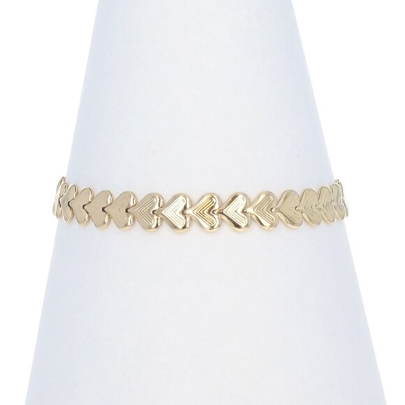 Yellow Gold Heart Link Bracelet 7" 6 1/2" 14k Love - Picture 1 of 6